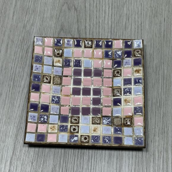 Vintage Mosaic Tile Mid Century Square 5” Ashtray Trinket Ring Dish Tray MCM - Picture 1 of 8